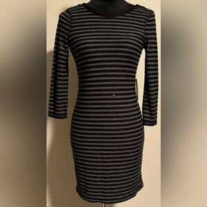Express Black and Gray Striped Long Sleeve Dress